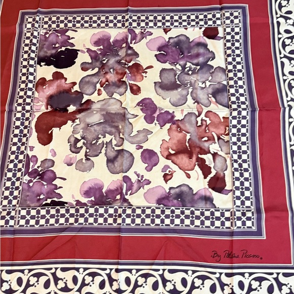 Floral Red and Purple Silk Scarf by Paloma Picasso - Picture 5 of 14